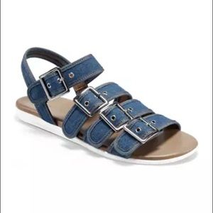 Aerosoles Denim Fabric Flat Sandals with Multi buckles